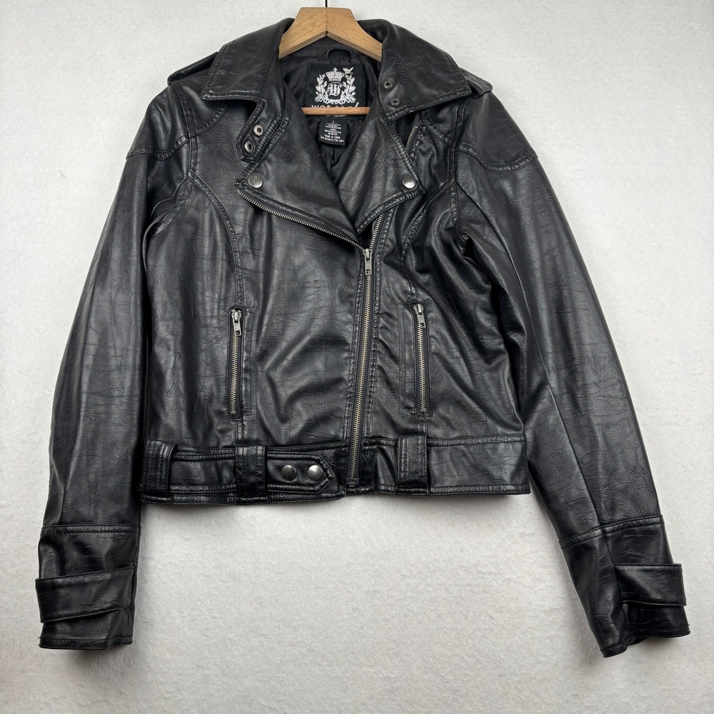 Wet‎ Seal Moto Jacket Womens L Juniors Faux Leather Belted Biker